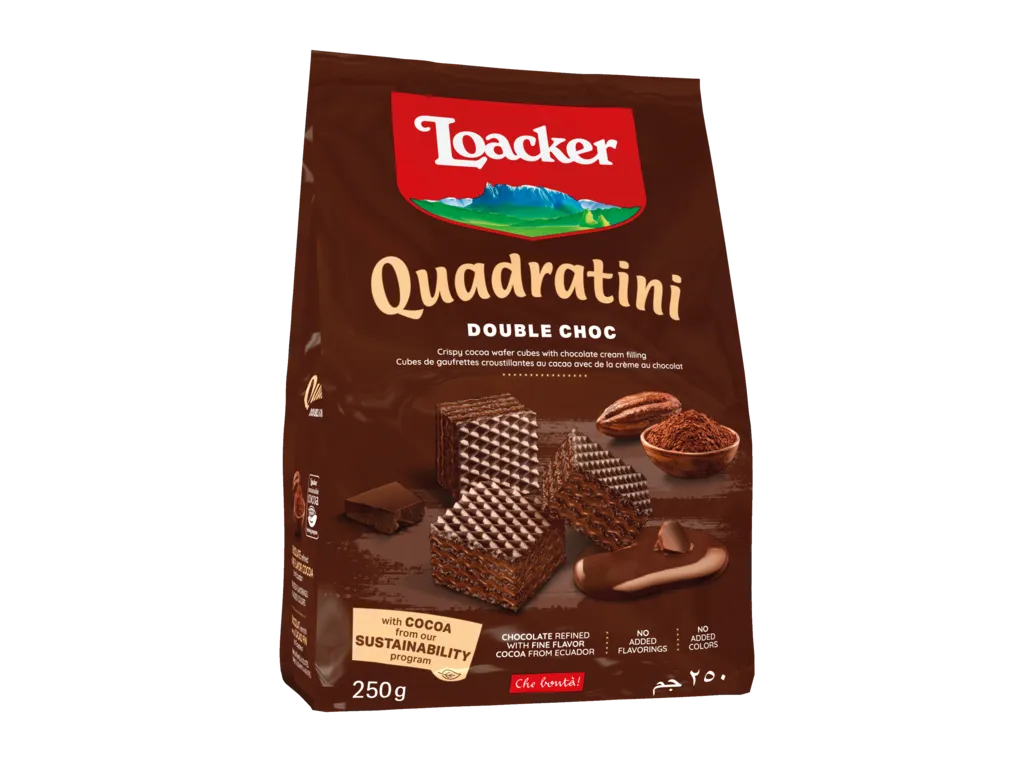 ВАФЛИ LOACKER QUADRATINI DOUBLE CHOC 125г