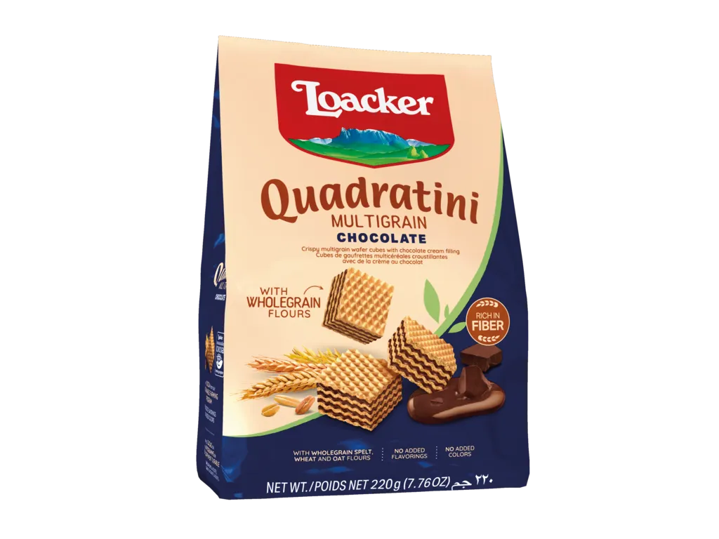 ВАФЛИ LOACKER MULTIGRAIN QUADRATINI CHOCOLATE 110г