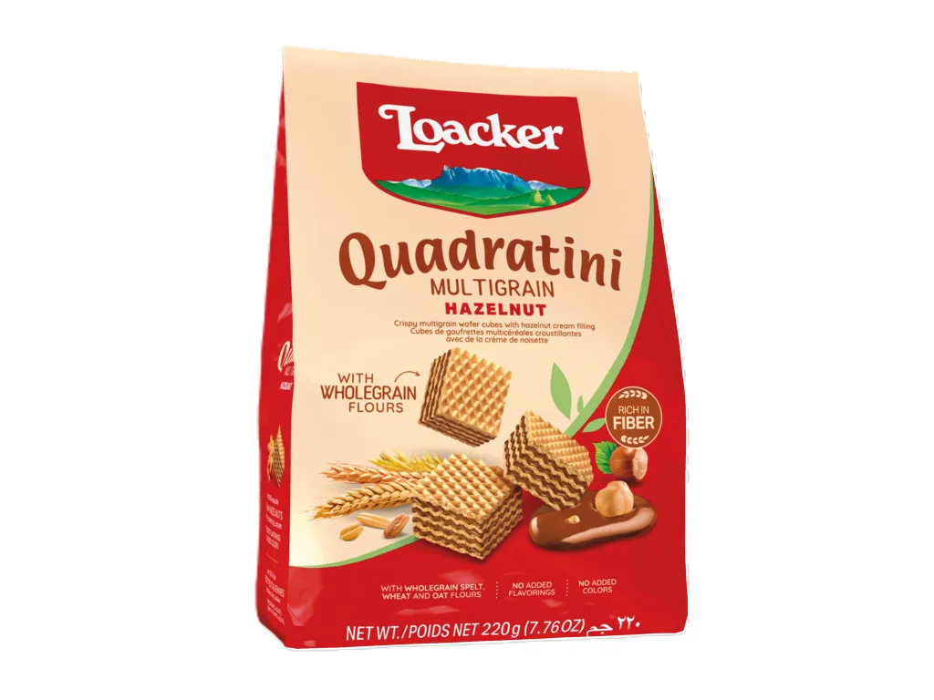 ВАФЛИ LOACKER MULTIGRAIN QUADRATINI HAZELNUT 110г