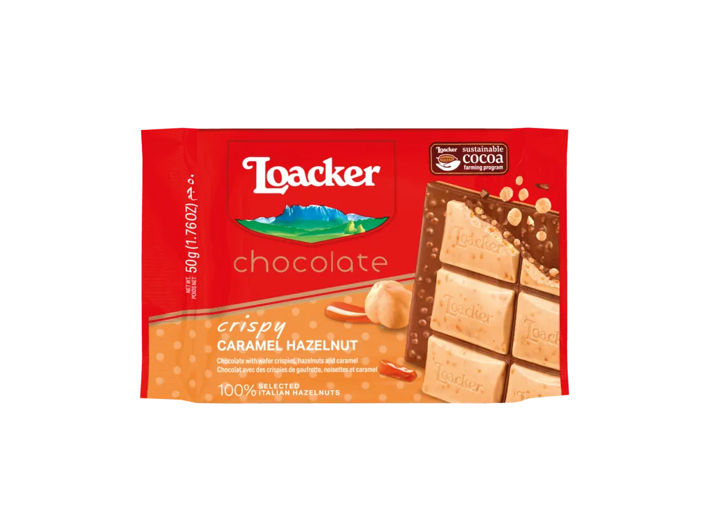 ШОКОЛАД LOACKER CHOCOLATE BAR CRISPY CARAMEL HAZELNUT 50г