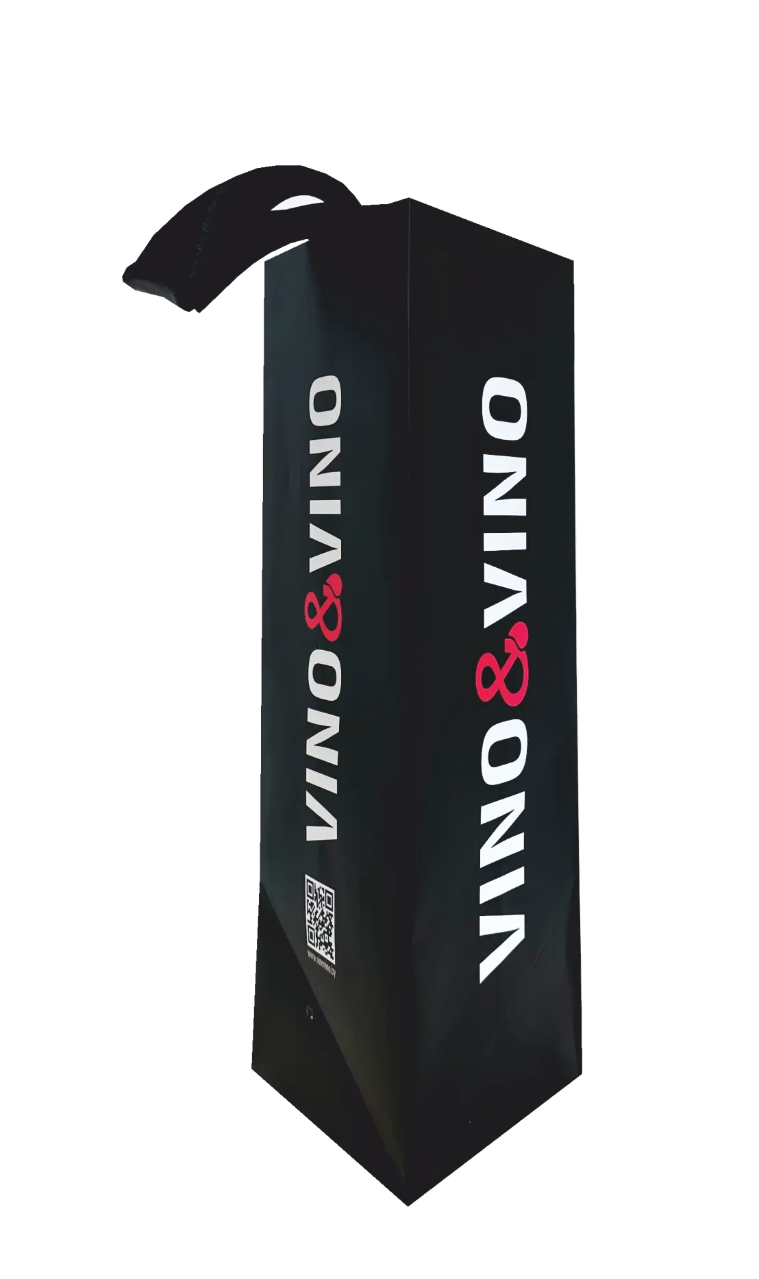 Пакет бумажный "бутылочный" 140*345 треугольное дно лента черный 0189